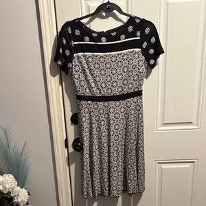LOFT Black and White Patterned Midi Dress